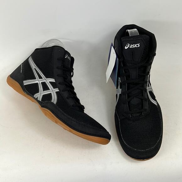 Asics matflex athletic wrestling shoes sneakers mens 13 black silver tan new - Picture 1 of 9